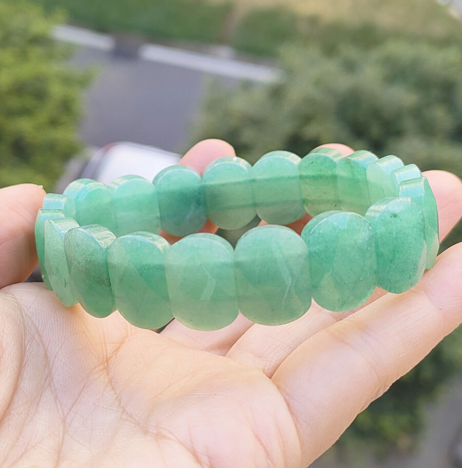 5pcs Green Aventurine Gems Oval faceted Bracelet Chakra Reiki Healing Amulet