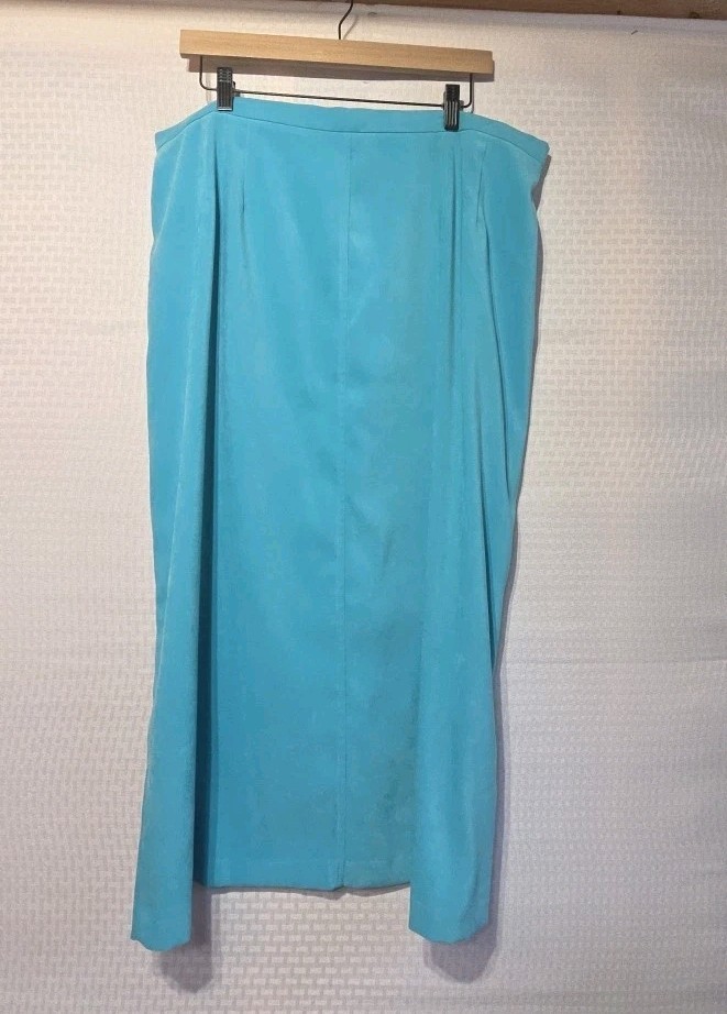 Requirements Woman 20W Aqua Blue Skirt Stretch Plus Size Career Office Midi Slit