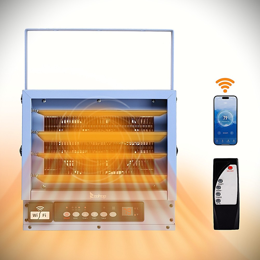 6000W Hanging Hard Wired Ceiling Mount Electric Garage Smart Heater with Remote