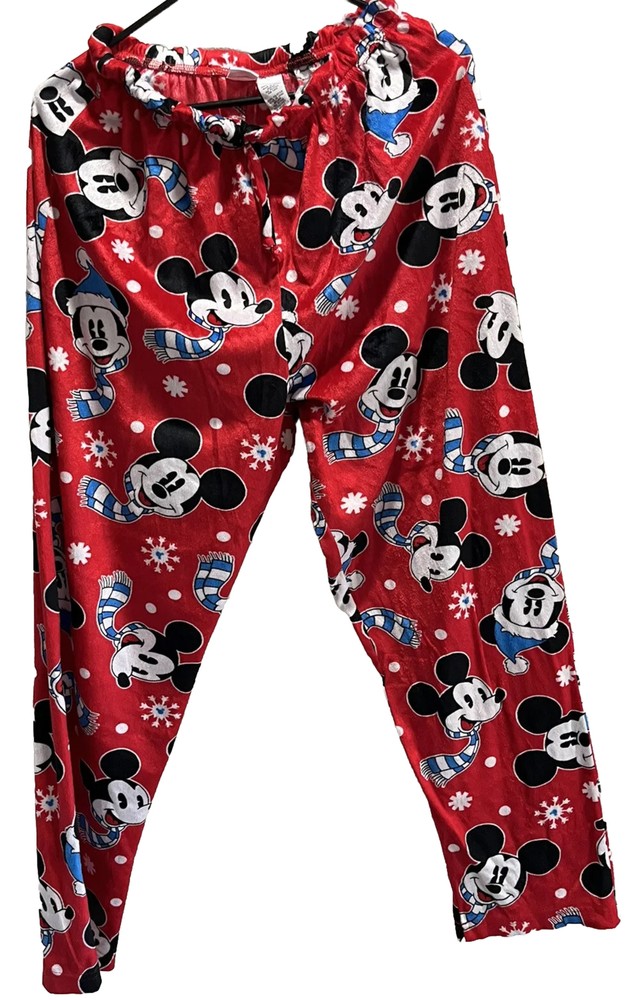 Disney Pajama Pants Christmas Mickey Mouse Elastic Drawstring Red Women Medium