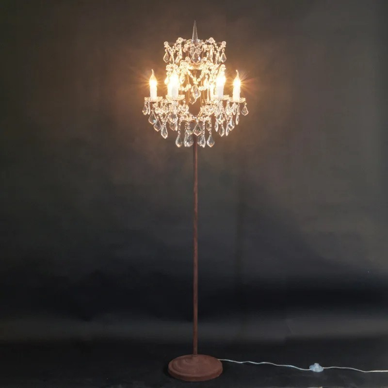 French Crystal Orb's Candle Candelabra Chandelier Floor Standing Lamp Light