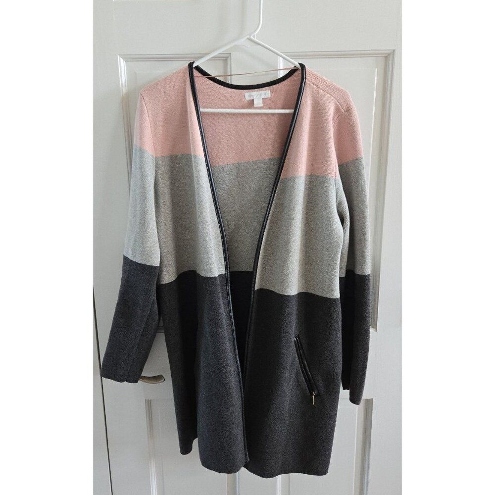 SALE !Womans Charter club color block opened sweater cartridge zip pockets sz L