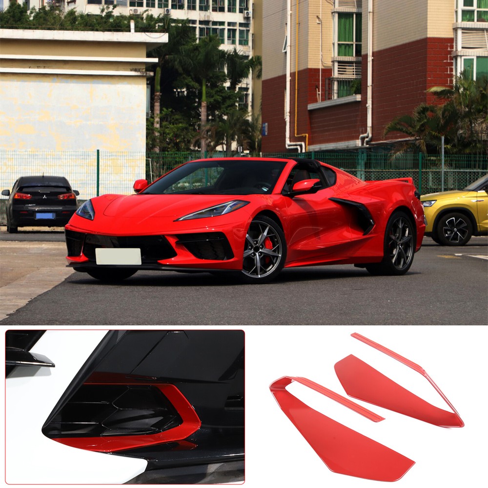 ABS Red Front Grille Lower Trim Accessories Cover For Corvette C8 Z51 2020-2024