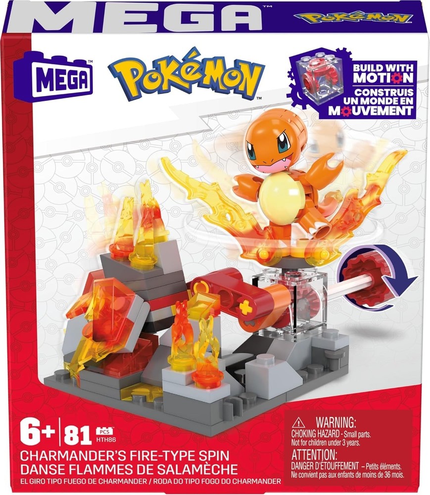 MEGA Construx Pokemon Charmander's Fire-Type Spin Building Kit 81 Pcs HTH86 NEW