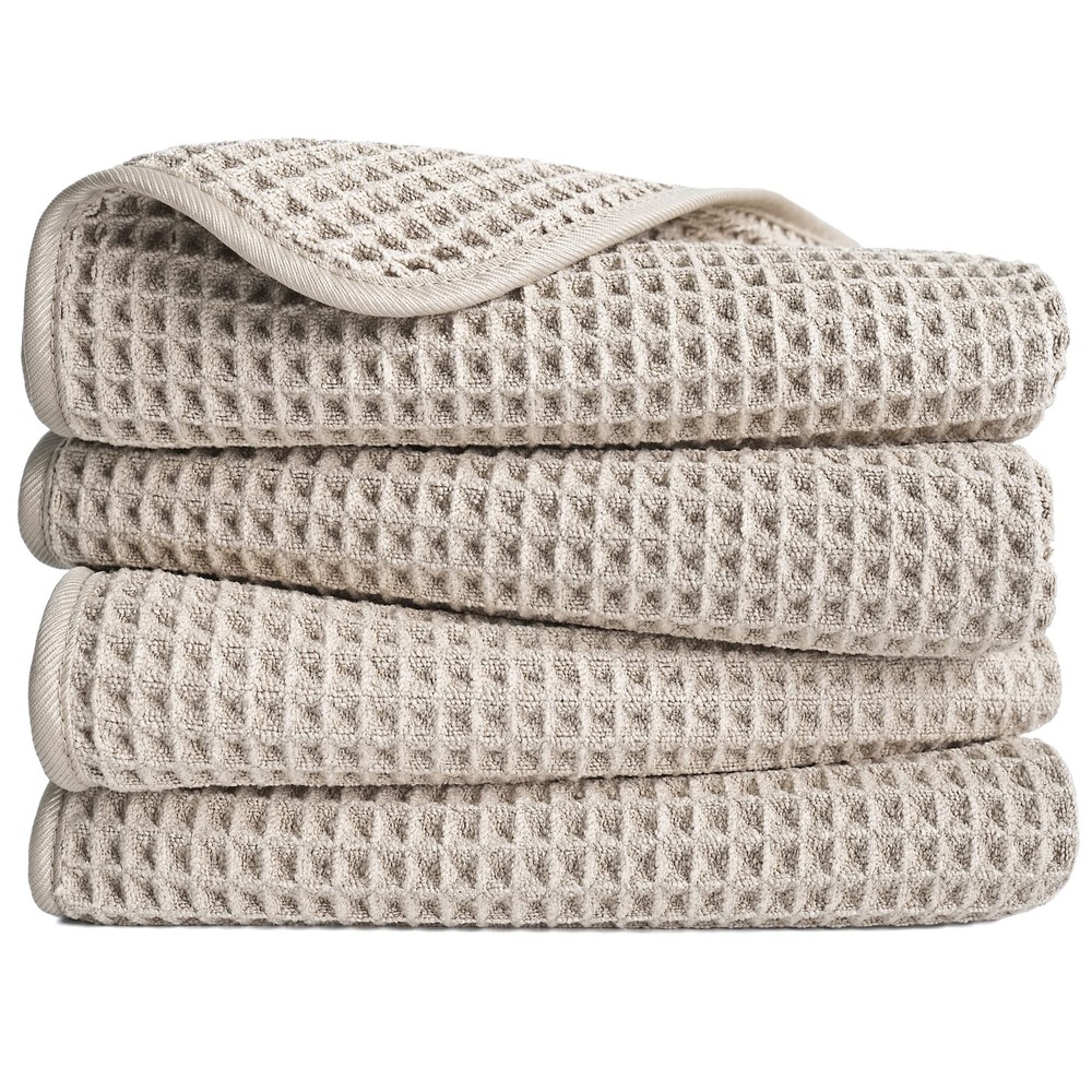 Soft Waffle Weave Microfiber Hand Towels 16x30 Inch 4-Pack Beige Lint-Free