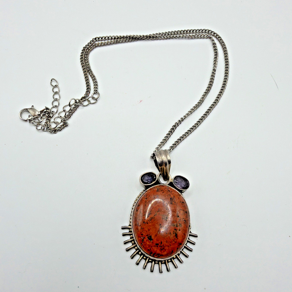 Vintage Sterling Silver Red Jasper Pendant Necklace