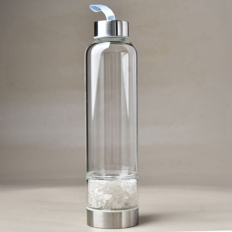 Natural Clear Quartz Elixir Glass Water Bottle Energy Healing Crystal Drink Cup