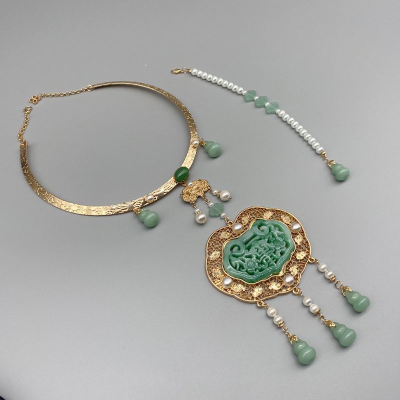 Chinese Antique Jewelry Dynasty Hanfu Pendant Torque Necklace Gift