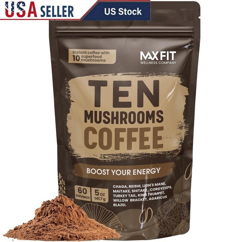 Organic Immune-Boosting Mushroom Coffee Blend - 60 Servings Instant Coffee