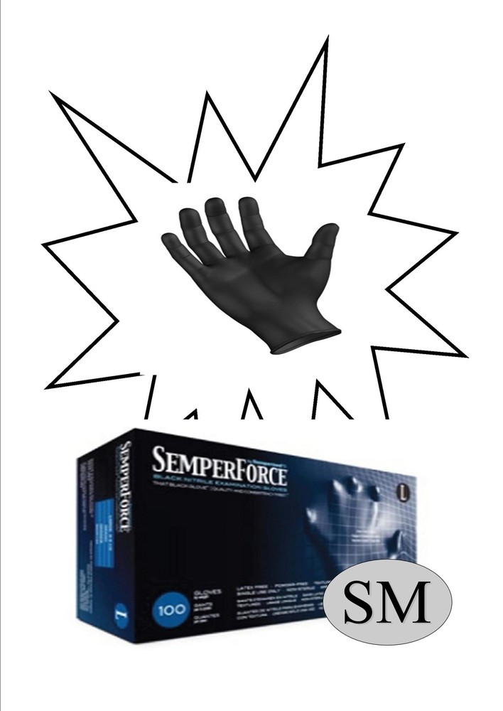 BKNF102 SemperForce Black Nitrile Glove, 4 mil, Powder-Free, Small, Pack of 100