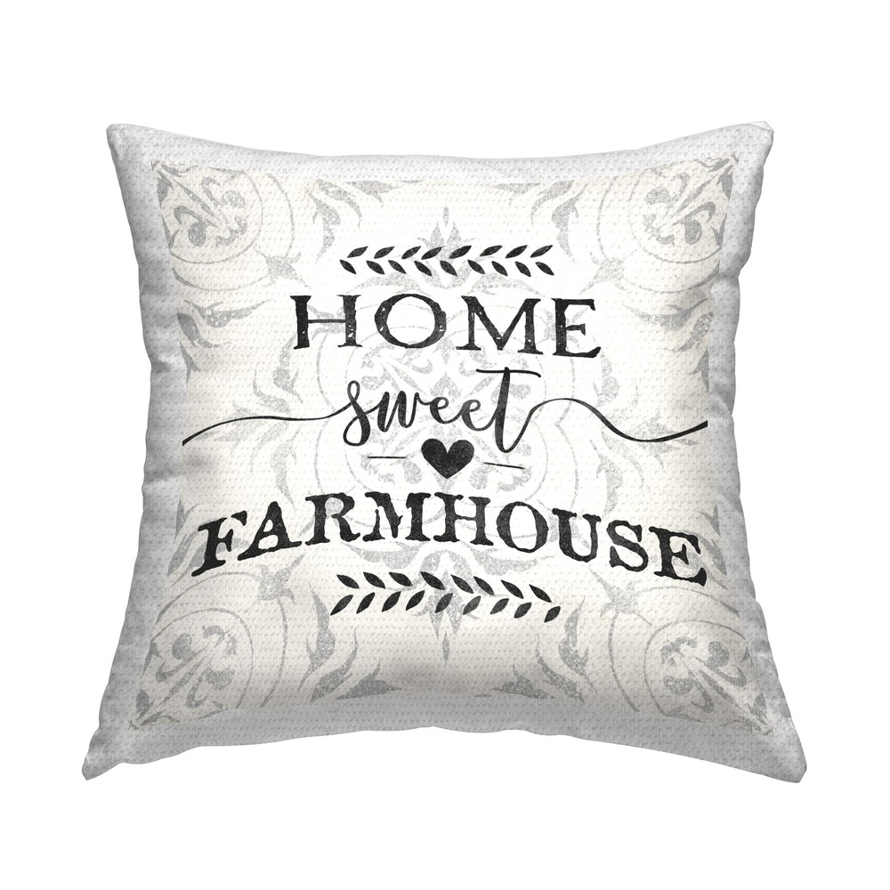 Home Sweet Farmhouse Soft Damask Outdoor Pillow 18-Inch Vintage Design