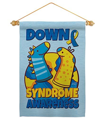 Down Syndrome Sock Garden Flag Pole Wood Dowel Blue Yellow Ribbon Breast Canc...
