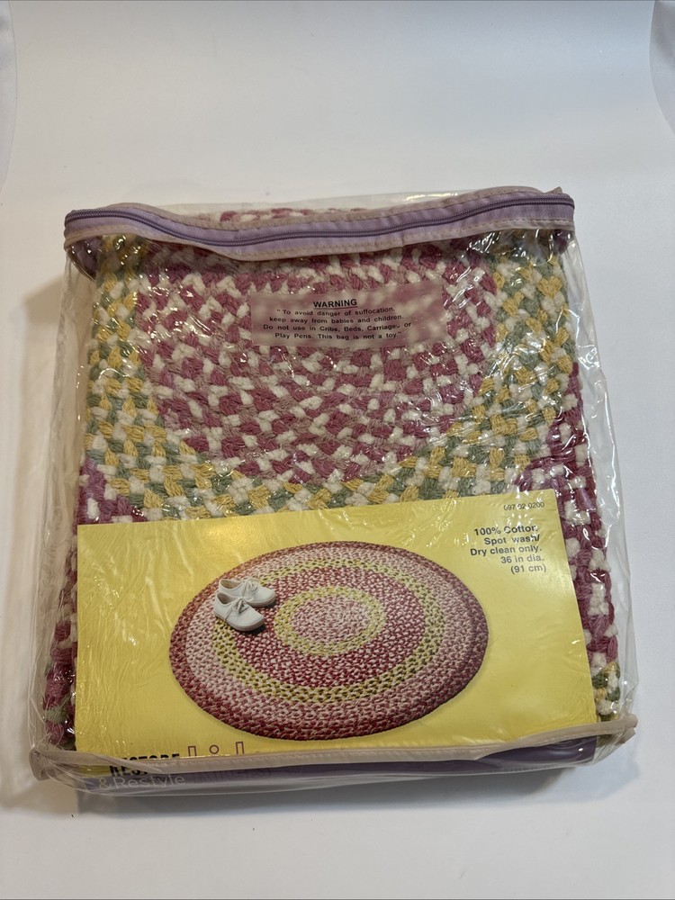 Restore and Restyle Kids Pink Patterned Braided Rug 36 Inch Round