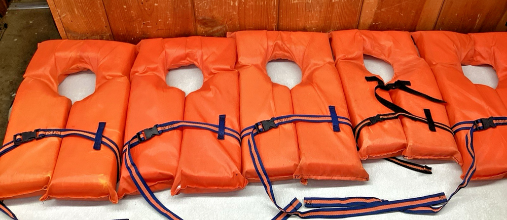 5 PDF Life Vest Lot 4 Adult 1 Child Vests Type II Orange Boat Floatation Boating