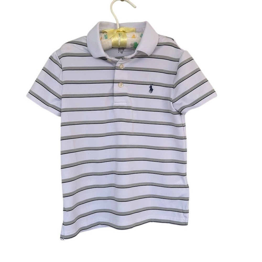 Polo Ralph Lauren Boys Striped Polo Shirt White Size 5 Short Sleeve