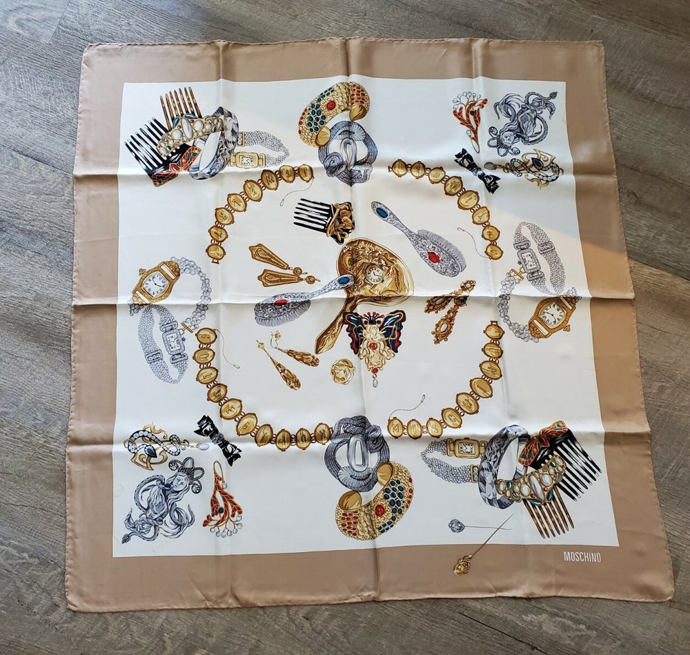 MOSCHINO Antique Jewelry Print Silk Scarf 35 Square Collection