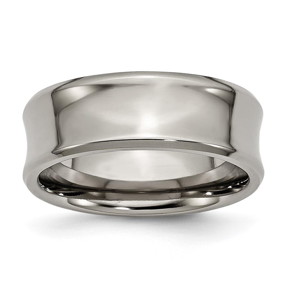 Titanium Polished Concave 8mm Beveled Edge Band Ring Size 10