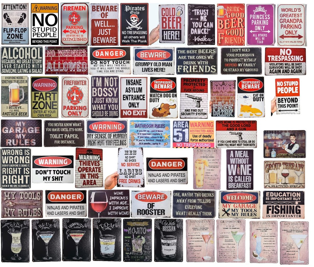 Bulk Funny Bar Novelty Metal Tin Signs - Random Assortment (8