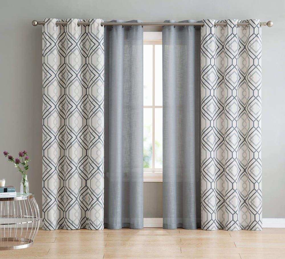 - Curtains, Window Treatment with Grommet Top, Geometric 4-Piece Set Includes...