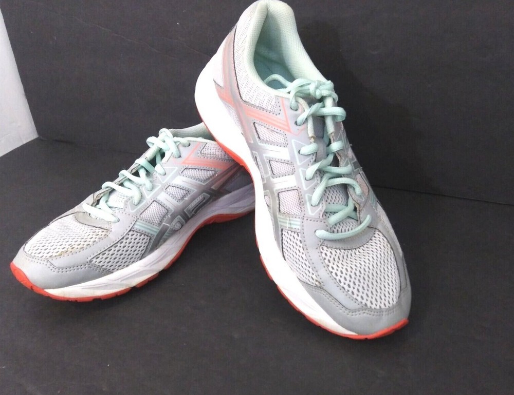 Asics Gel Contend 4 Sneakers Womens Size 9 Gray Orange Mint Running Shoes