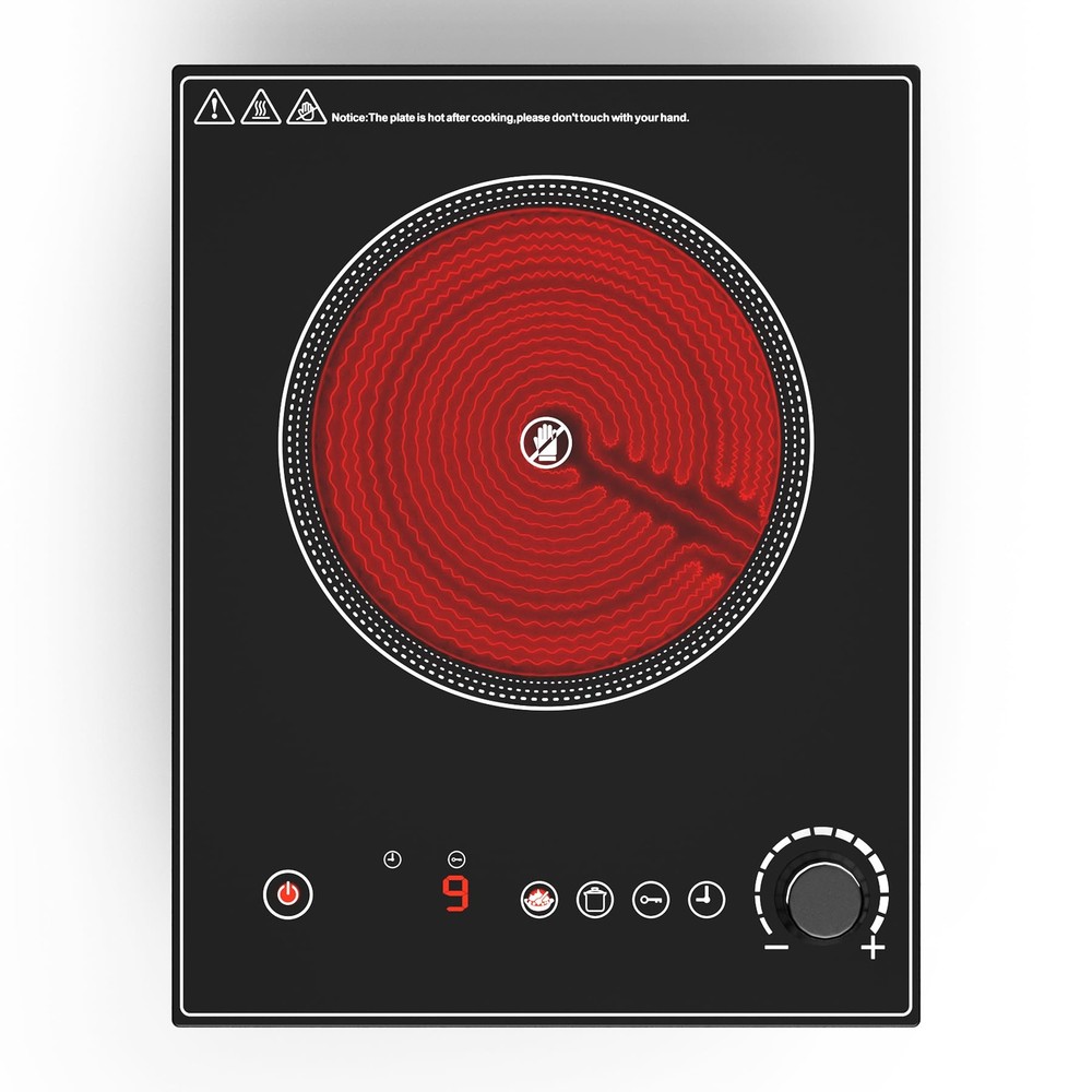 Electric Cooktop,1800W Electric Stove Top with LED Touch and Knob Control,Sin...