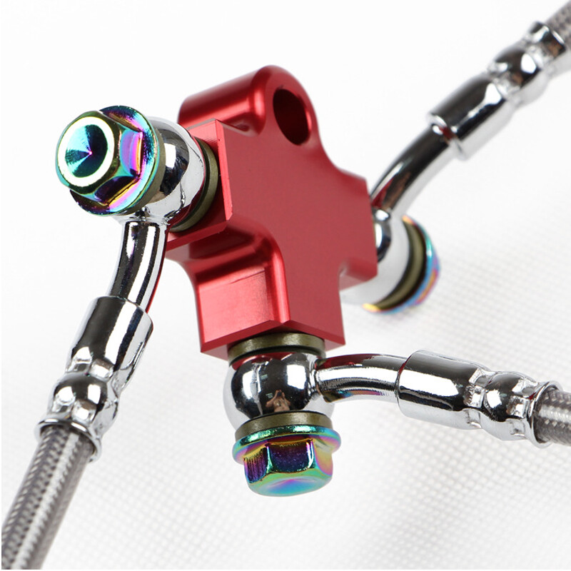 US Red Hydraulic Brake Hose Pipe Tee Connector 3-Way Tubing Bracket Motorcycle