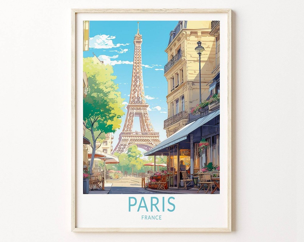 Paris France Travel Print Wall Art Eiffel Tower Paris France Travel Poster