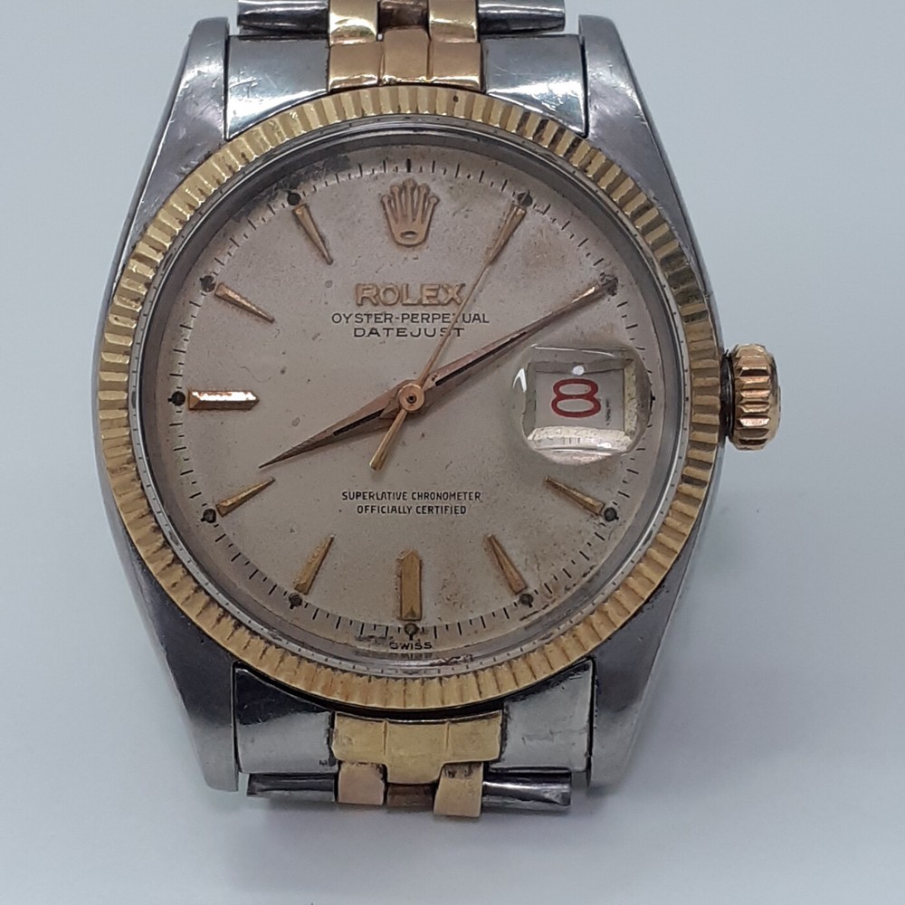 Vintage Rolex Datejust 36 mm Two Tone Cream Patina Jubilee Watch 6605 Circa 1959