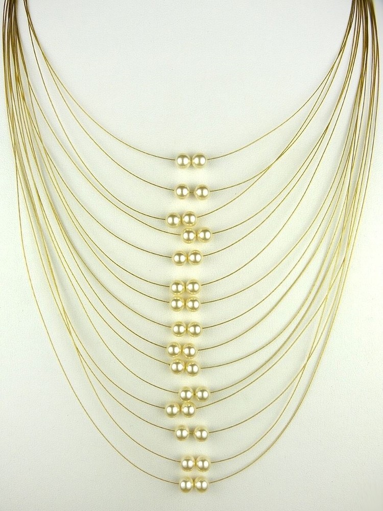 Seasonal Whispers Gold and White Pearl Multi-Strand Statement Necklace 8264-image