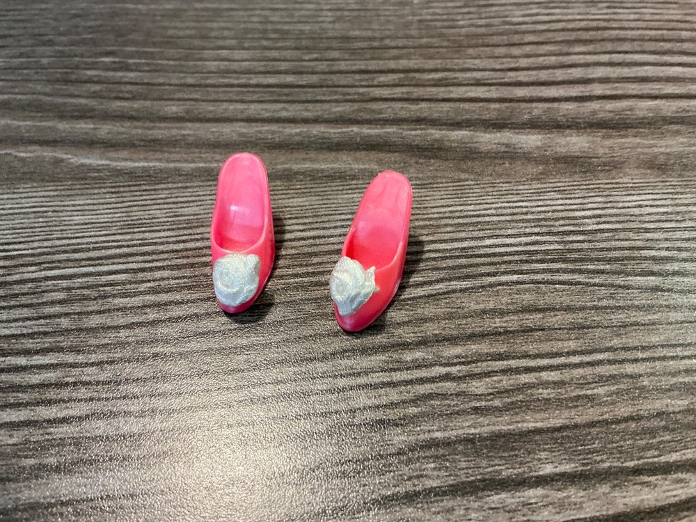 Vintage Mattel Barbie Doll Pink High Heel Shoes Pair W/ Flowers Lot # 13