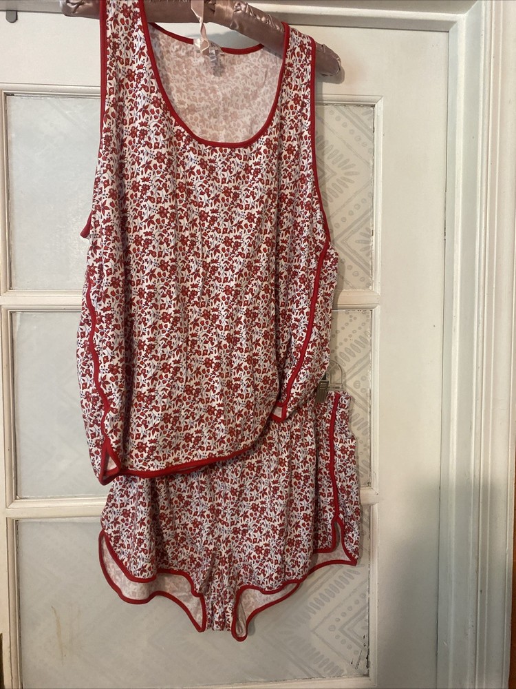 Lake Two Piece Xxl Pj Set Shorts Tank Red Floral