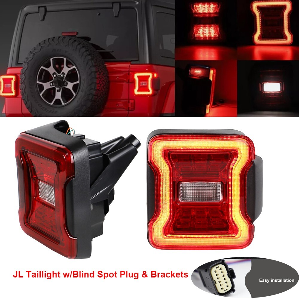 Pair LED Tail Lights w/Blind Spot Plug & Bracket For Jeep Wrangler JL 2018-2024