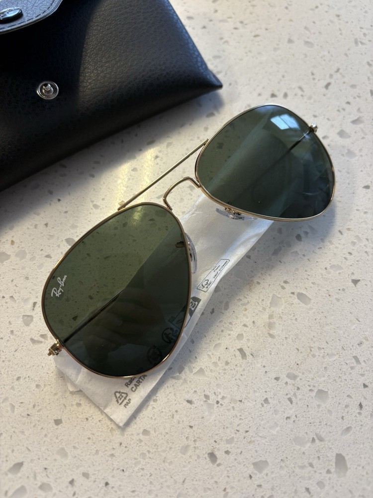 Ray-Ban 58mm Aviator Classic Gold Frame Green Lens Sunglasses New