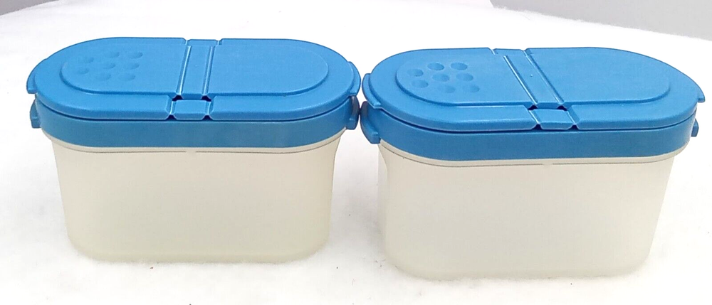 Vintage Tupperware Spice Modular Mates Containers Blue Dual Flip Lids Set of 2 1843