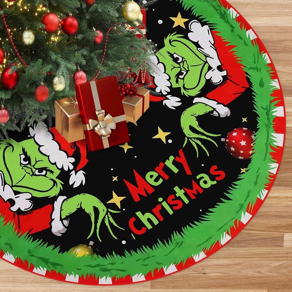 Large Merry Christmas Tree Skirt - 48 Inches Merry Christmas Tree Rug Skirts, Cu
