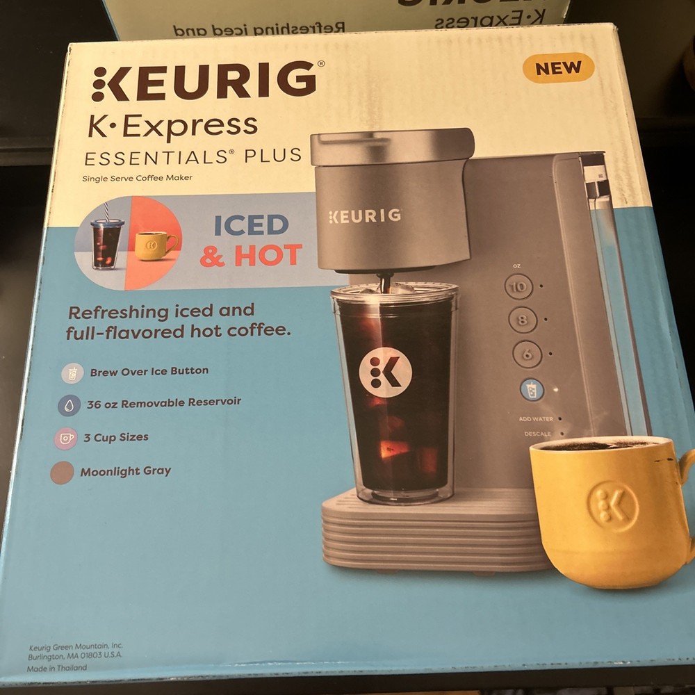 Keurig K-Express Essentials Plus Iced & Hot Single-Serve Coffee Maker Gray NEW