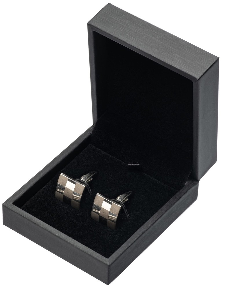 PU Leather Small Cufflink Gift Box Jewelry Display Case (Black) Black