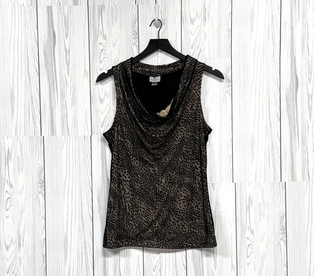 Worthington blouse womens size medium sleeveless black floral patterned stretch