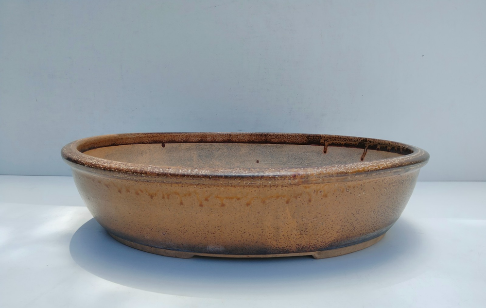 Rustic Glazed Shigaraki Bonsai Pot Oval Deep 45cm 17.7in