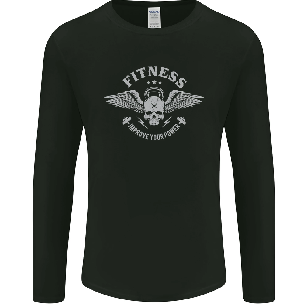 Gym Fitness Improve Your Power Skull Mens Long Sleeve T-Shirt