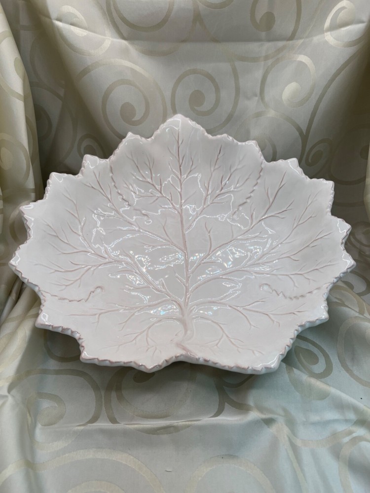 Olfaire 11-inch White Maple Leaf Bowl for Fall Serving Made in Portugal