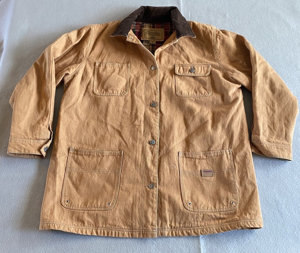 River Edge Vintage Heavy Canvas Field Jacket Corduroy Collar Flannel Size 1X