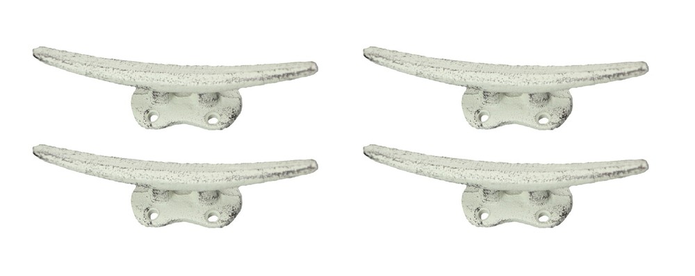 Set of 4 Weathered White Cast Iron Nautical Cleat Wall Hooks Drawer Pulls