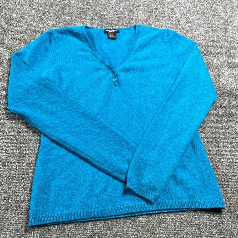 Madison Studio Women's Blue Sweater Cashmere Long Sleeve V-Neck Pullover Size M