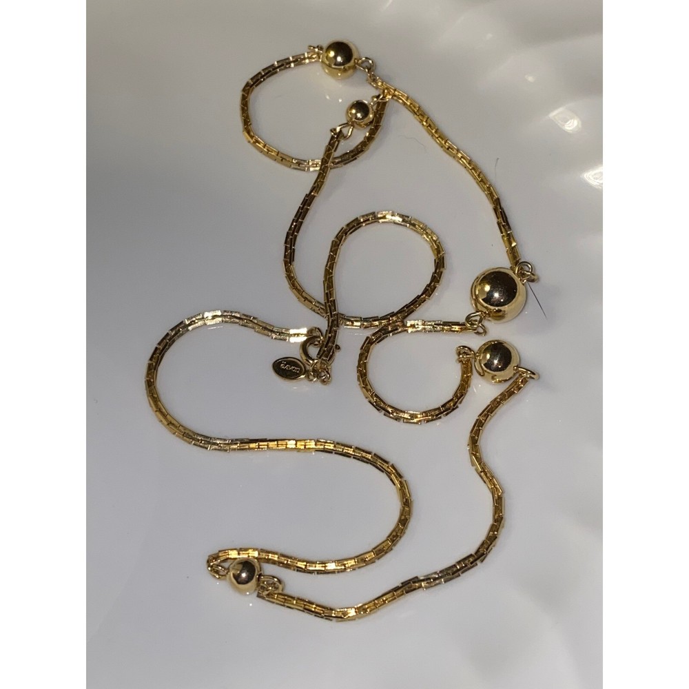 Vintage Avon Gold Tone Five Ball Accent Adjustable Fashion Necklace