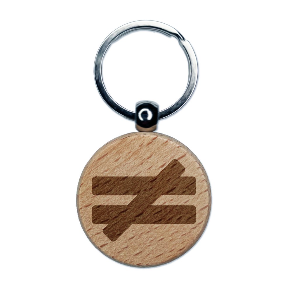 Not Equal Math Symbol Engraved Wood Round Keychain Tag Charm