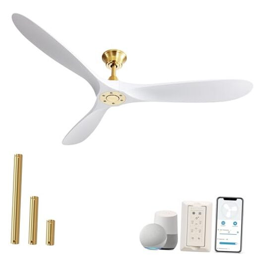 60-Inch Modern White Smart Ceiling Fan with Quiet DC Motor - No Light Included