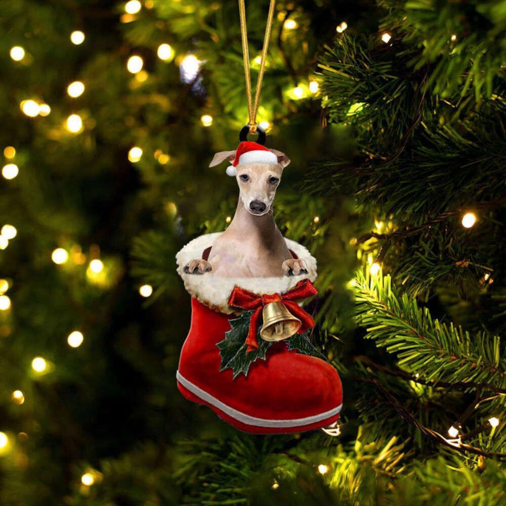 Greyhound  2 -1-In Santa Boot Christmas Ornament Plastic Gift Tree Christmas