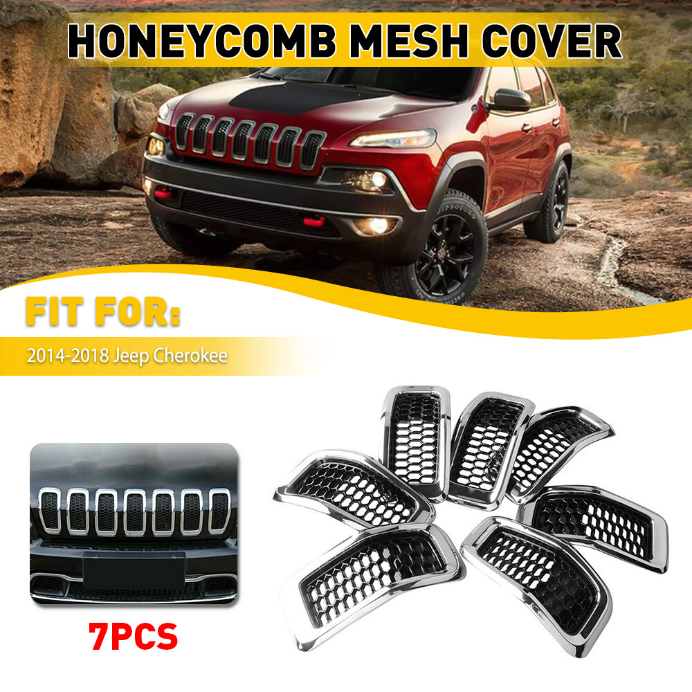 For Jeep Cherokee 7Pcs 2014-2018 Chrome Honeycomb Mesh Grille Grill Inserts ABS