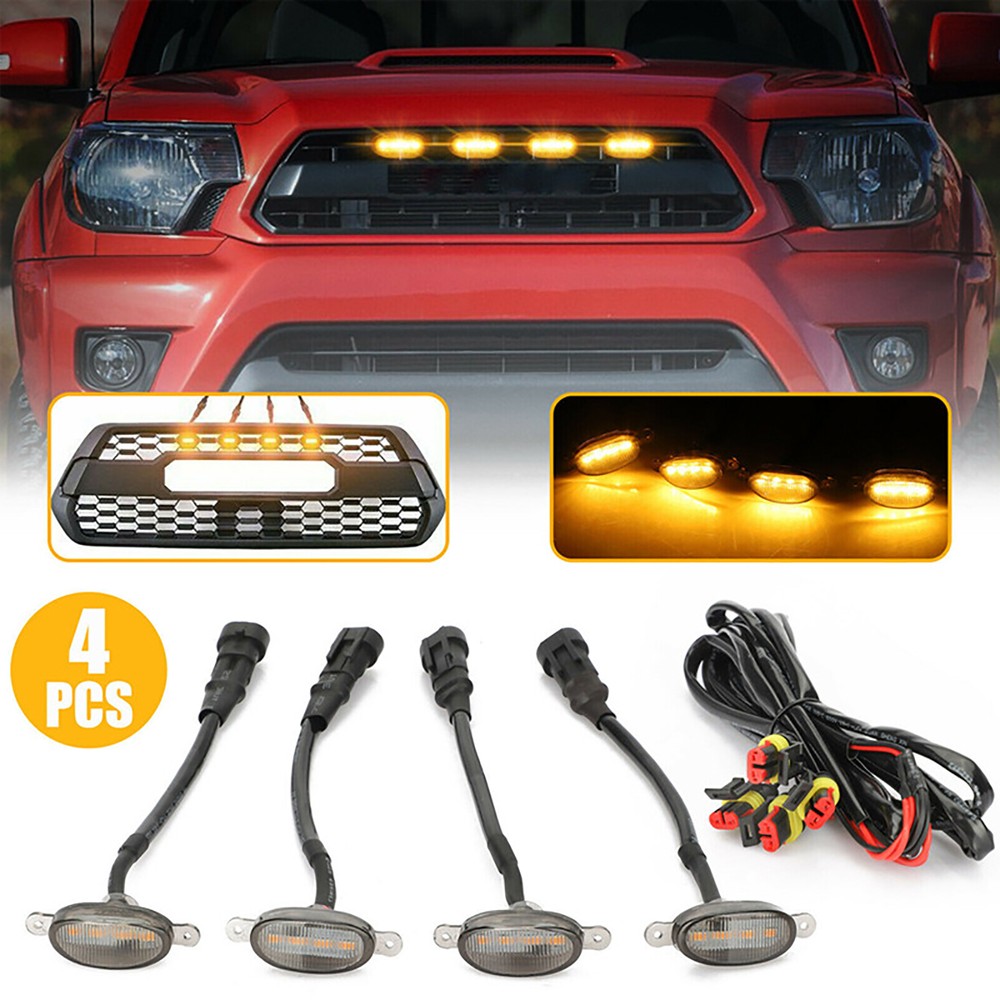 4X amber LED Front Grille Grill Running Lights Smoked For Ford F150 Raptor Style
